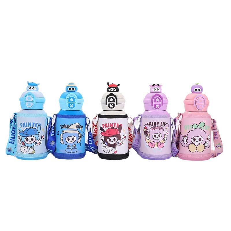 Khám phá Bình Nước Giữ Nhiệt Cho Bé In Hoạt Hình Có Quai Đeo 450ml thuộc nhóm bình nước inox