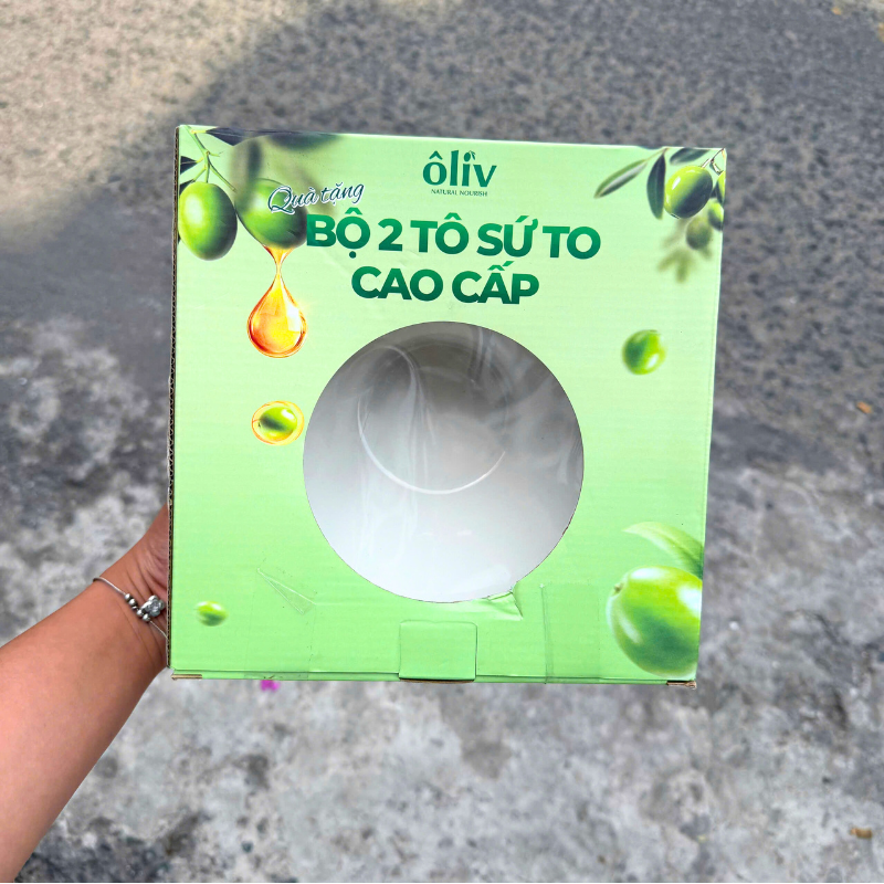 Mẫu hộp quà Ôliv Natural Nourish cho bộ 2 tô sứ