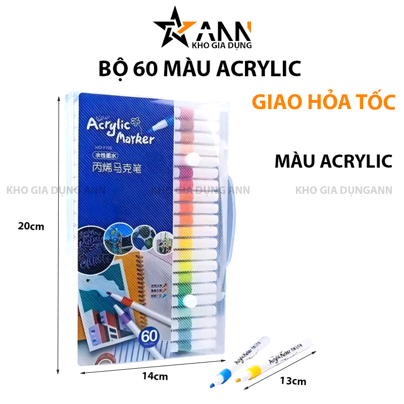 Bộ 60 Màu Acrylic Marker Mingyun Vẽ Nhiều Chất Liệu 20x14x3cm