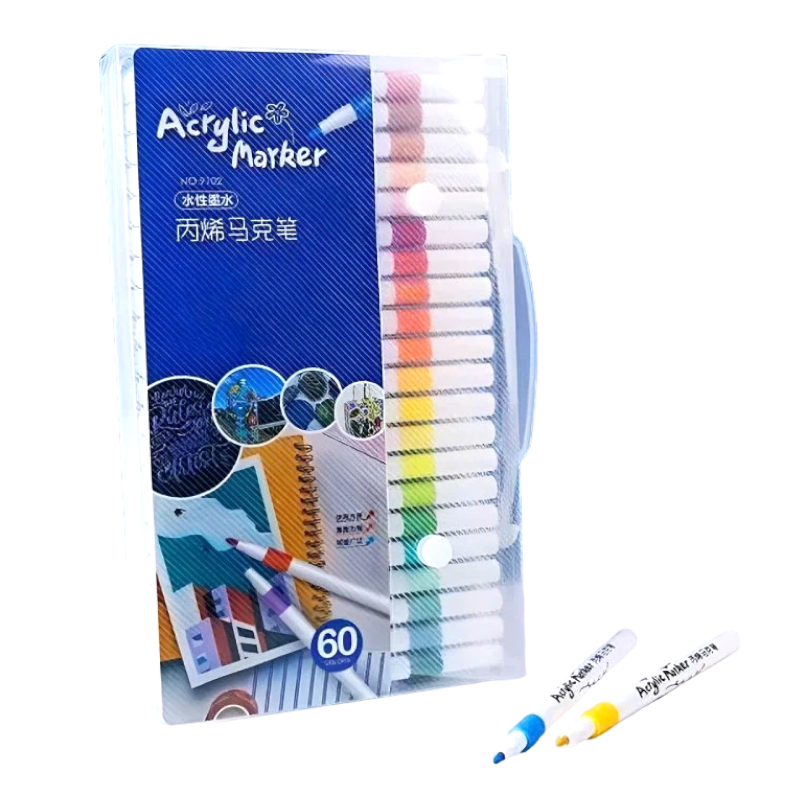 Bộ 60 Màu Acrylic Marker Mingyun Vẽ Nhiều Chất Liệu 20x14x3cm