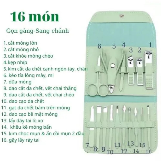 Danh sách 16 món và vị trí từng dụng cụ trong bộ