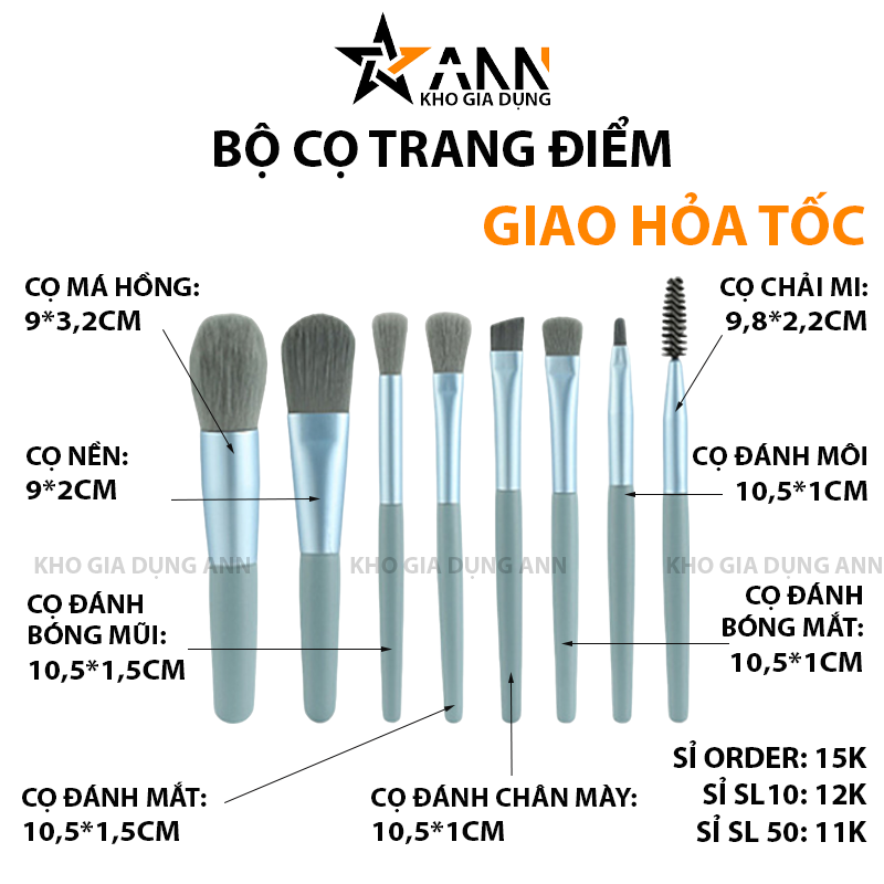 Minh họa kích thước các đầu cọ trong bộ