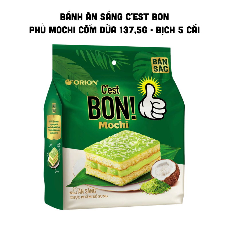 1 Bịch Bánh Ăn Sáng C'est BON Phủ Mochi Cốm Dừa 137,5g - Bịch 5 Cái