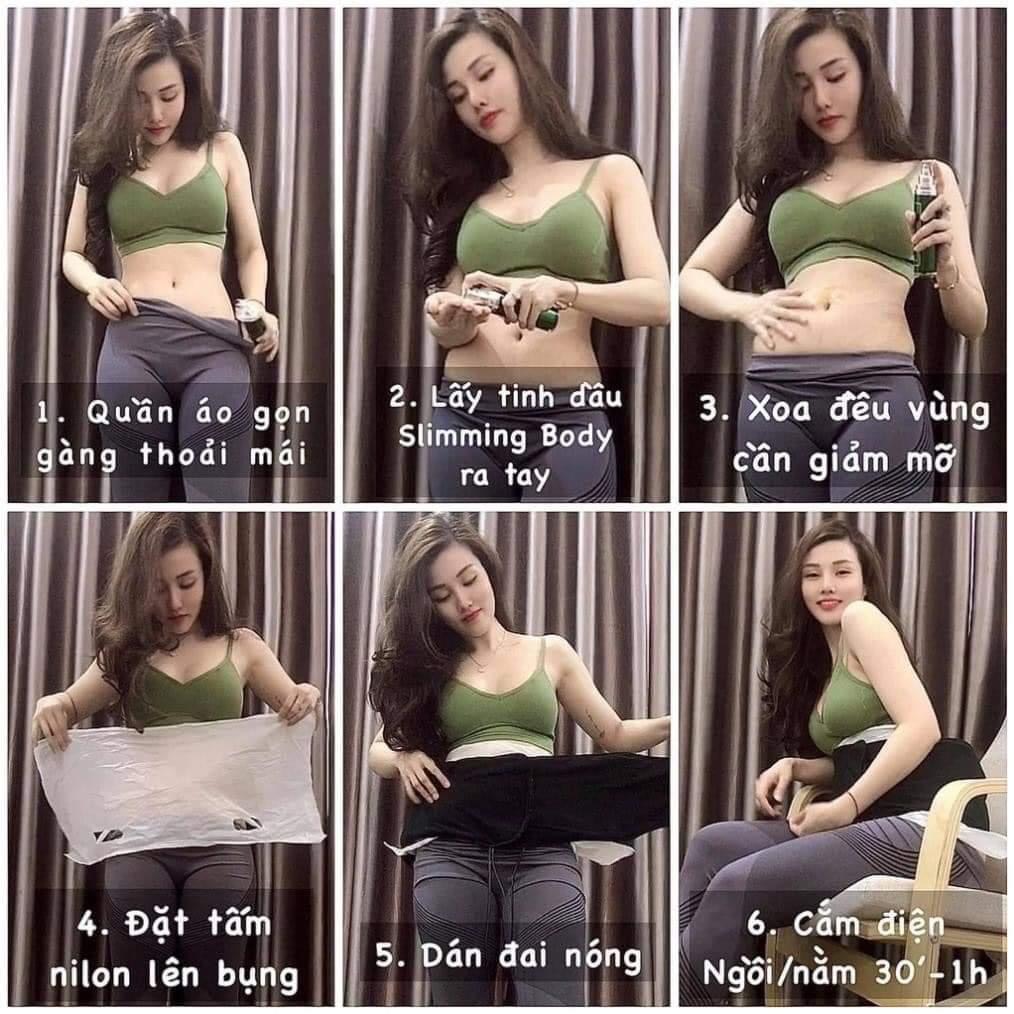 Các bước thoa tinh dầu, quấn nilon và đeo đai nóng khi sử dụng.