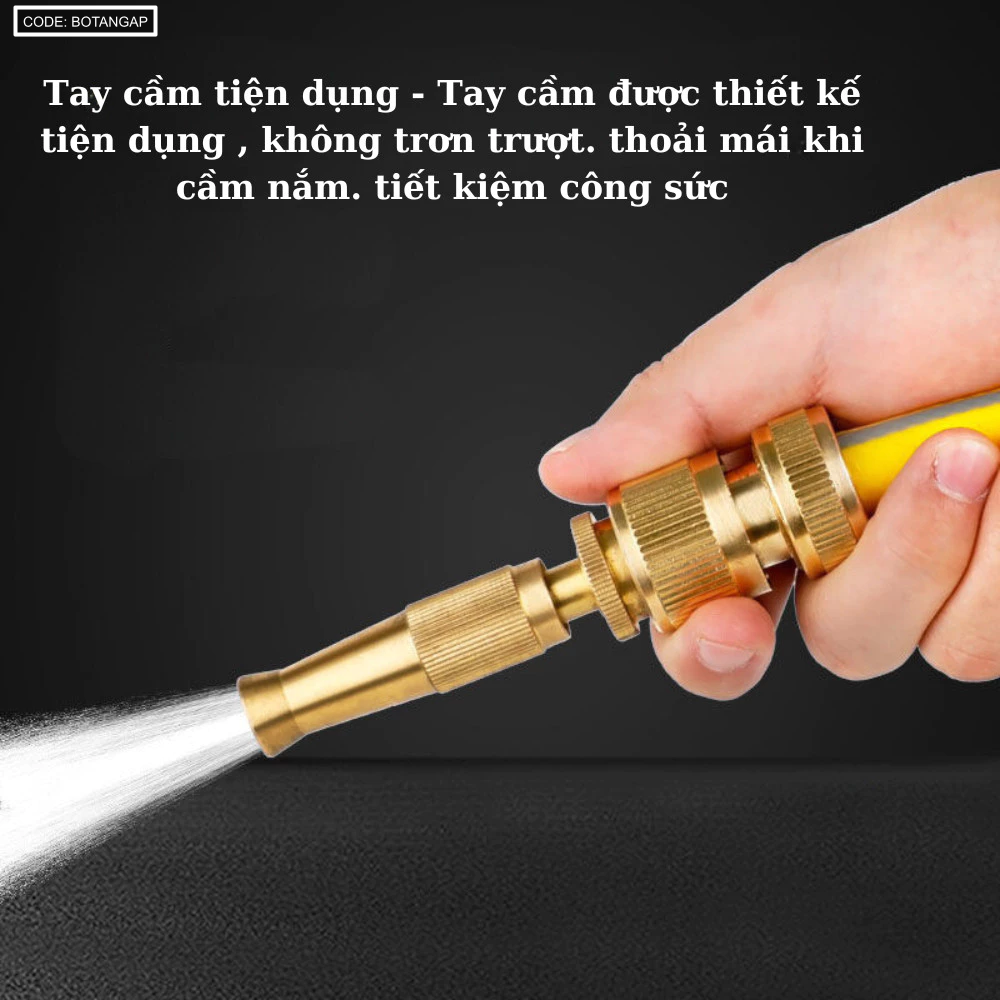 Cận cảnh đầu phun hợp kim với tay cầm dạng vân nhám