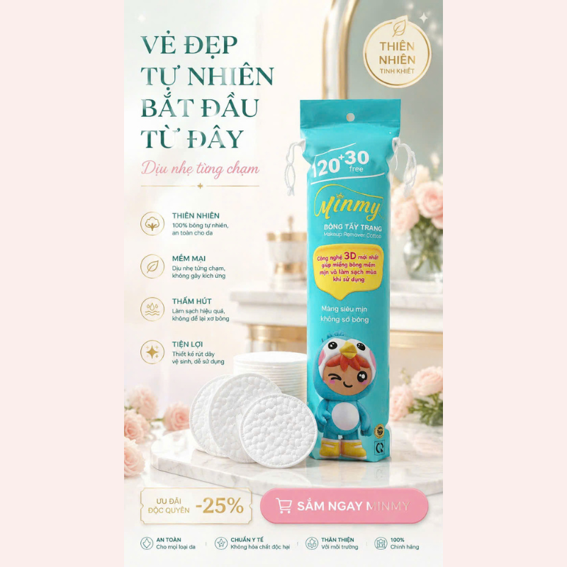 Bông Tẩy Trang Minmy Xanh 130 + 20 Miếng