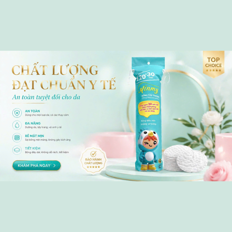 Bông Tẩy Trang Minmy Xanh 130 + 20 Miếng