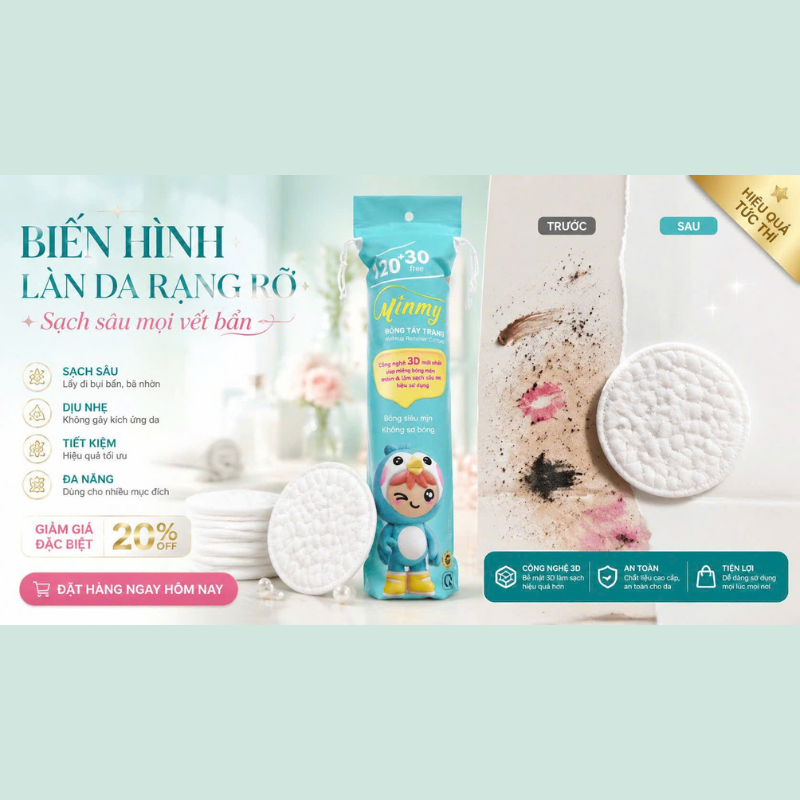 Bông Tẩy Trang Minmy Xanh 130 + 20 Miếng
