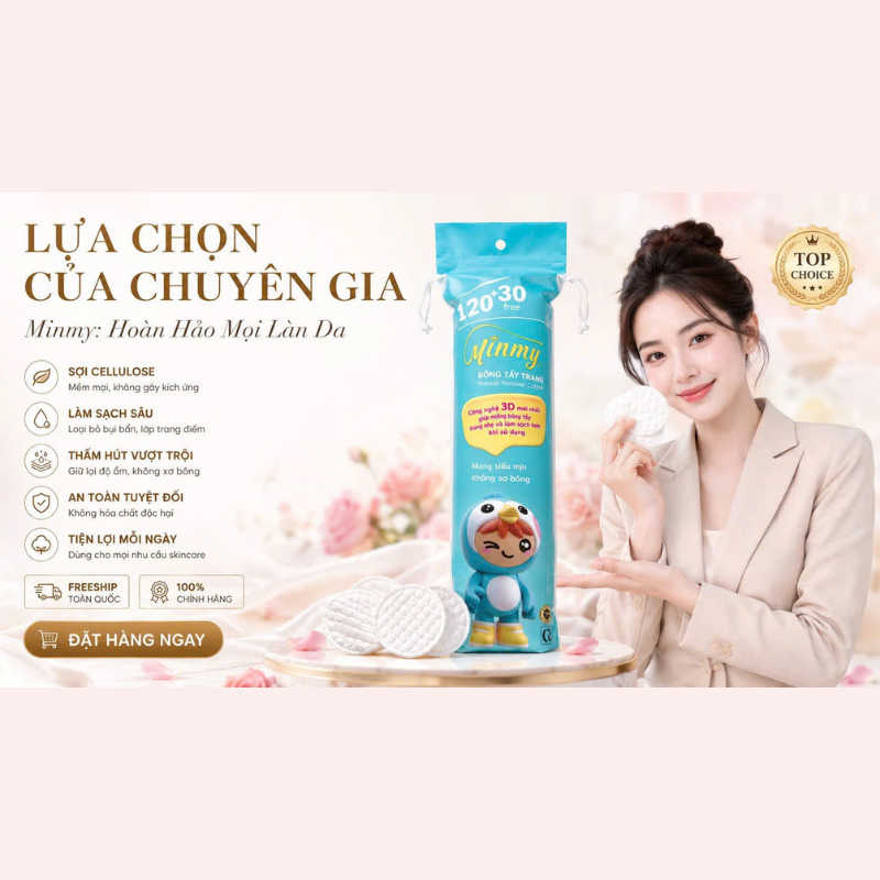 Minh họa cách dùng bông tẩy trang trong chăm sóc da