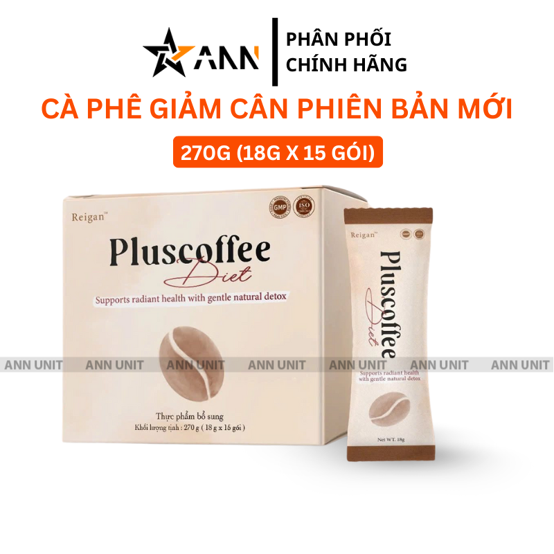 Hộp sản phẩm Pluscoffee Diet quy cách 270g gồm 15 gói