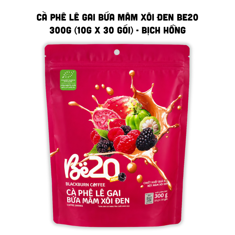 Mặt trước bịch hồng với hình ảnh trái cây nổi bật.
