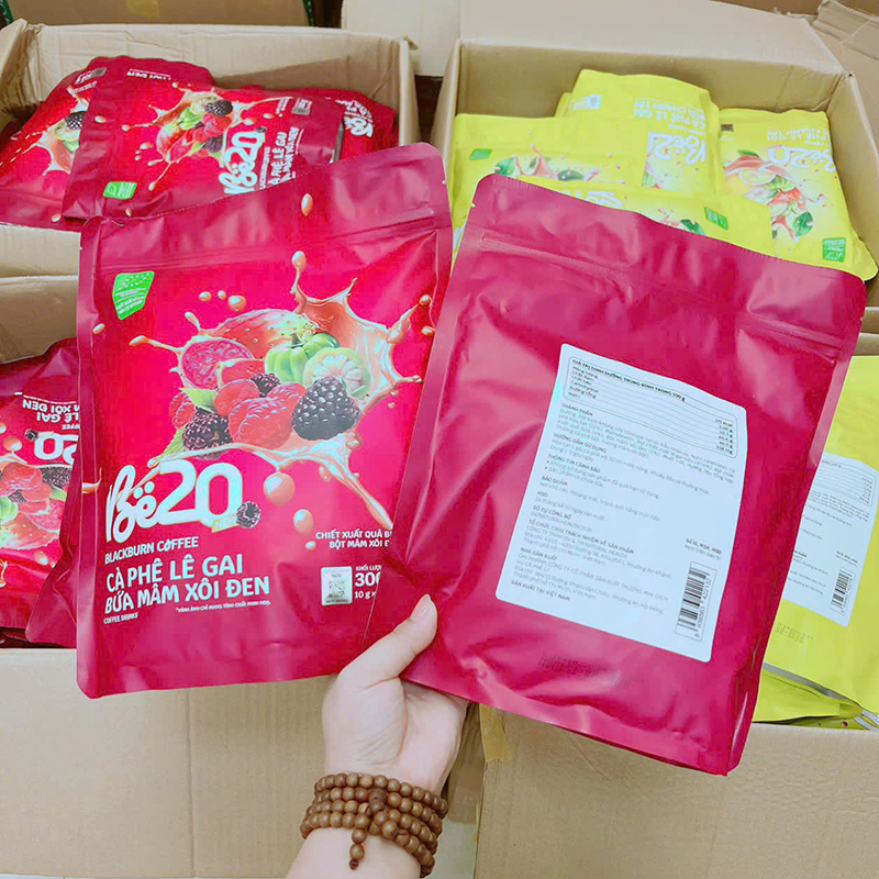 Cà Phê Lê Gai Bứa Mâm Xôi Đen Be20 300g (10g x 30 Gói) - Bịch Hồng