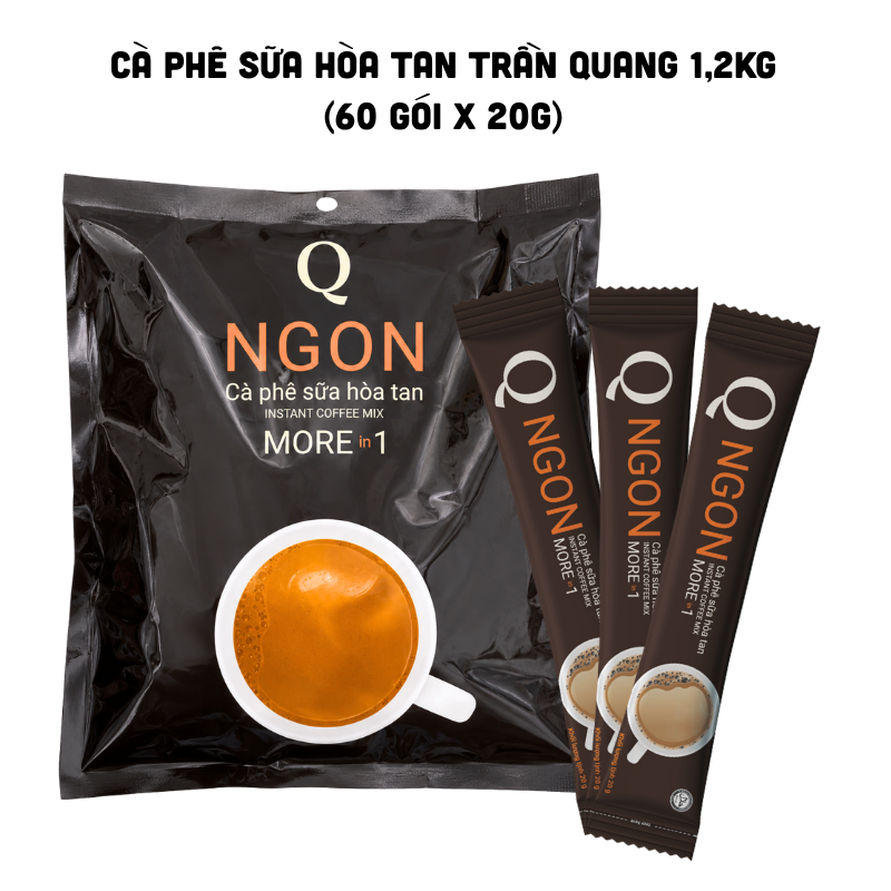Cà Phê Sữa Hòa Tan Q Ngon More in 1 Trần Quang 1,20kg (60 Gói x 20g)