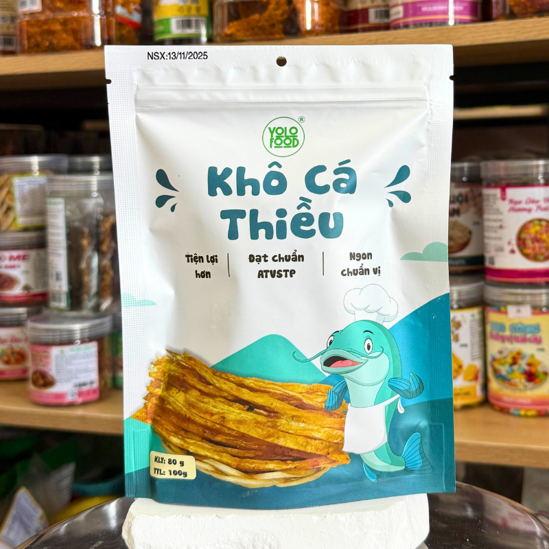 Mặt trước bao bì khô cá thiều dạng que