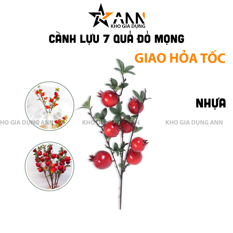 Cành Lựu 7 Trái Mọng Đỏ Cắm Bình Trang Trí Không Gian Sống