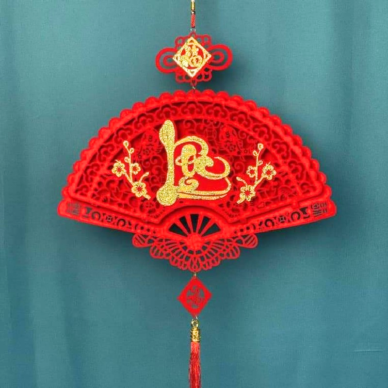 Cặp 2 Dây Treo Quạt Nhung Đỏ Treo Tường Trang Trí Tết