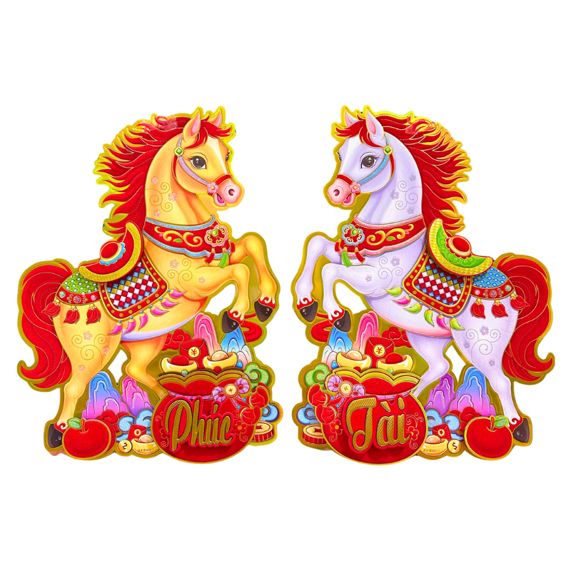 Phiên bản ngựa vàng và trắng đi cùng chữ Phúc Tài