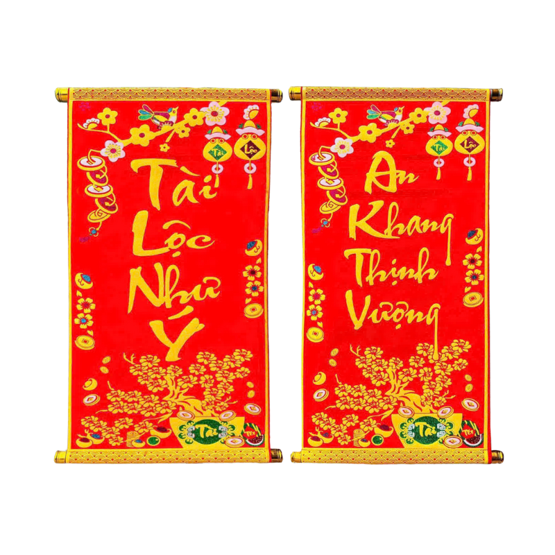 Câu đối đỏ đơn 3D treo tường trang trí Tết