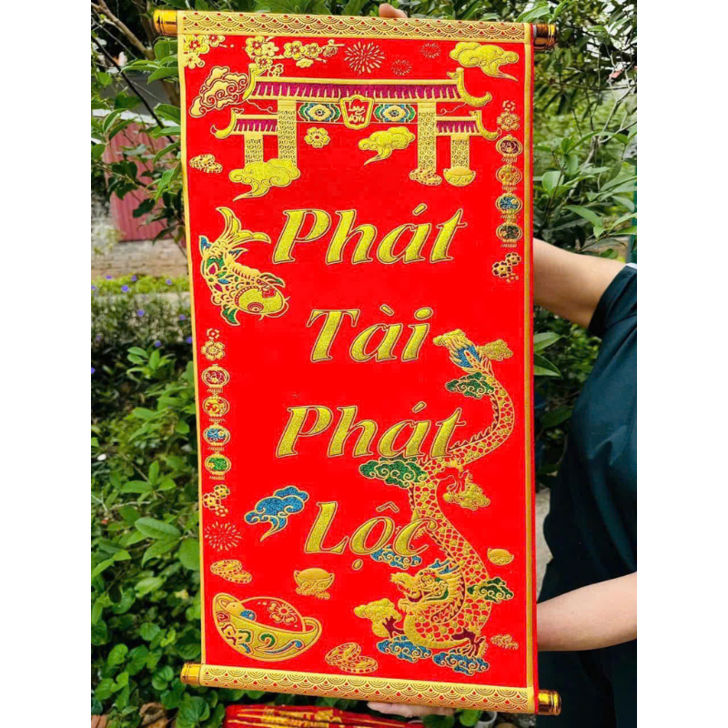 Câu đối đỏ đơn 3D treo tường trang trí Tết