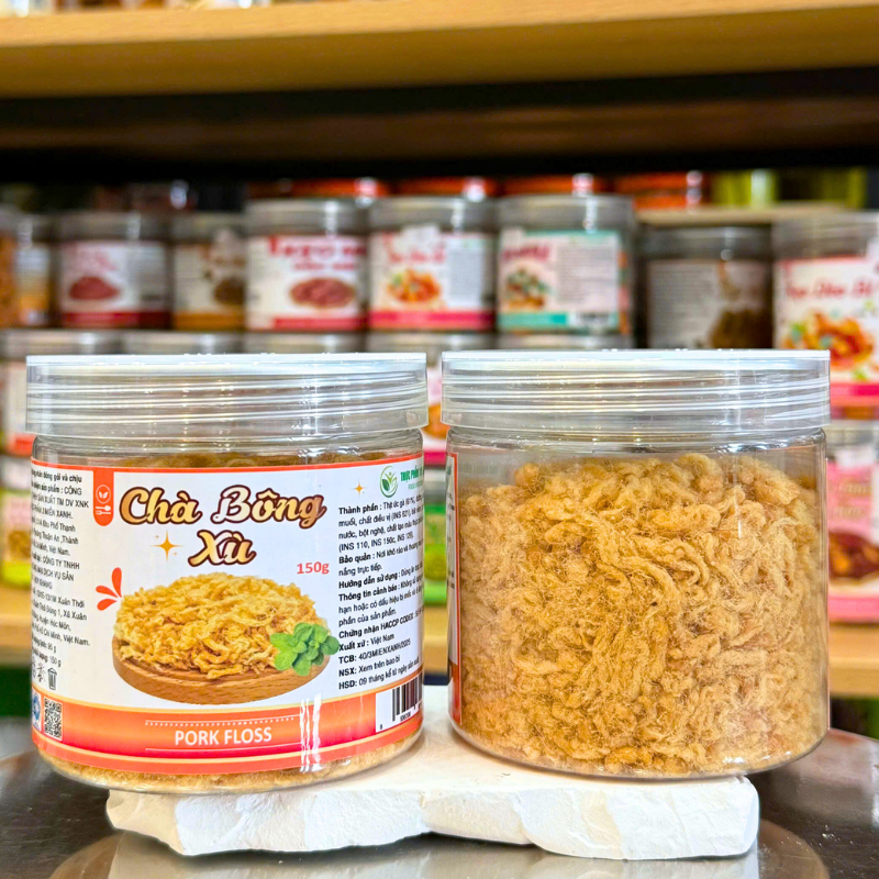 Chà Bông Xù Mini 150g Hũ Pet Thơm Ngon phù hợp để tham khảo khi chọn Khô gà, trâu, bò, mực các loại