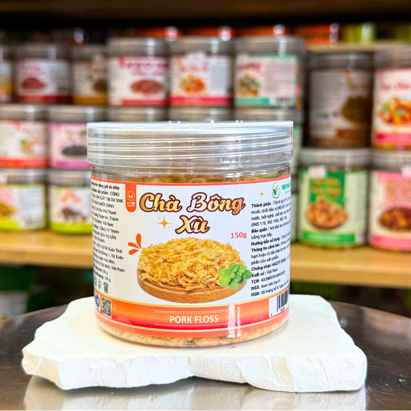 Hũ PET 150g với nhãn Chà Bông Xù mặt trước