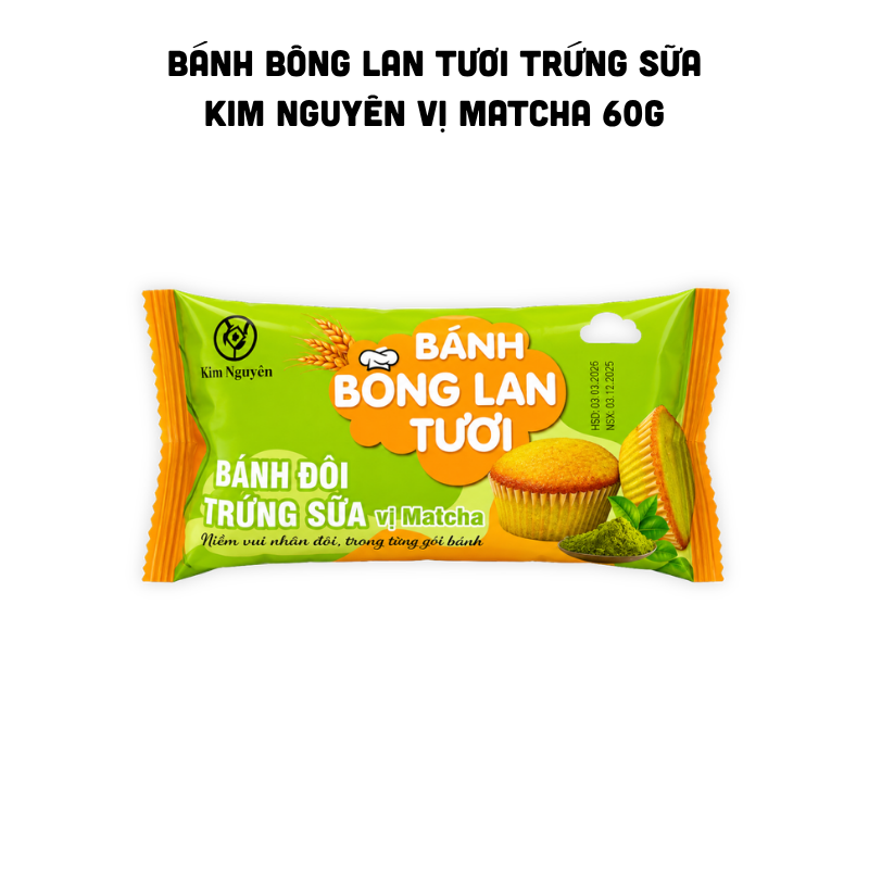 Bánh Bông Lan Tươi Trứng Sữa Kim Nguyên Vị Matcha 60g