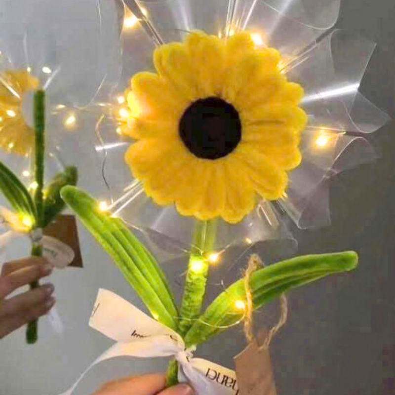 Hoa Gài Tiền Hướng Dương Trong Suốt Có Đèn Chớp Hoa Sáp