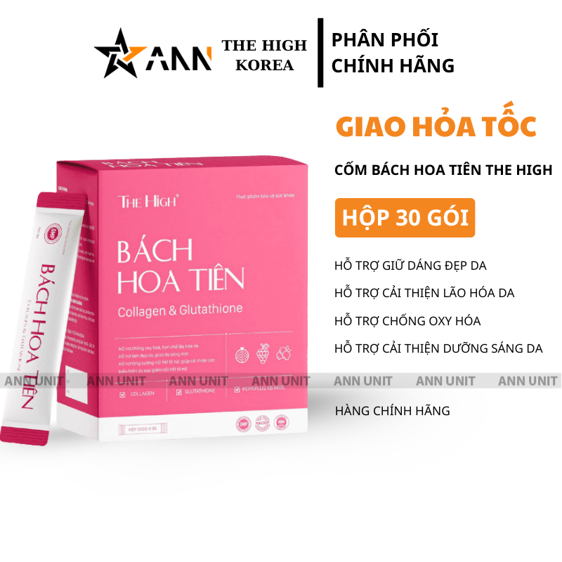 Hình ảnh mặt trước hộp 30 gói và các điểm nhấn nổi bật của sản phẩm