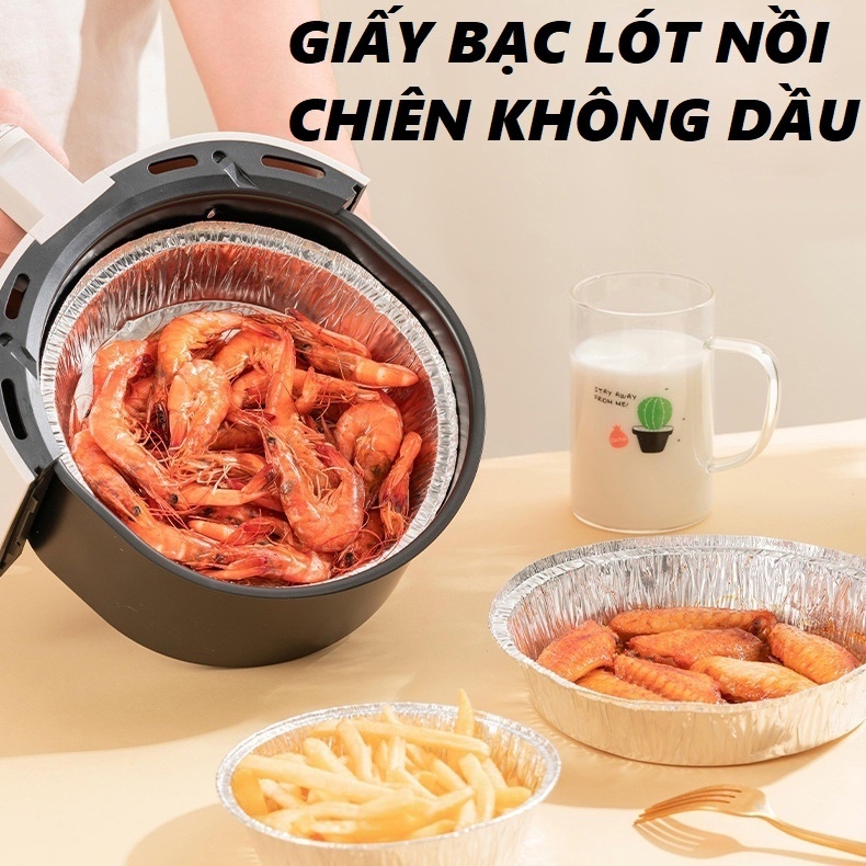 Minh họa đĩa giấy bạc khi chế biến thực phẩm trong nồi chiên