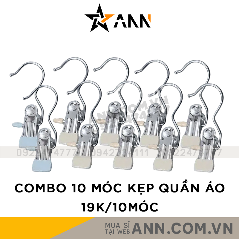 Combo 10 Móc Kẹp Quần Áo Inox Bọc Nhựa PVC Phơi Tất Vớ Đồ Lót Nhỏ Gọn