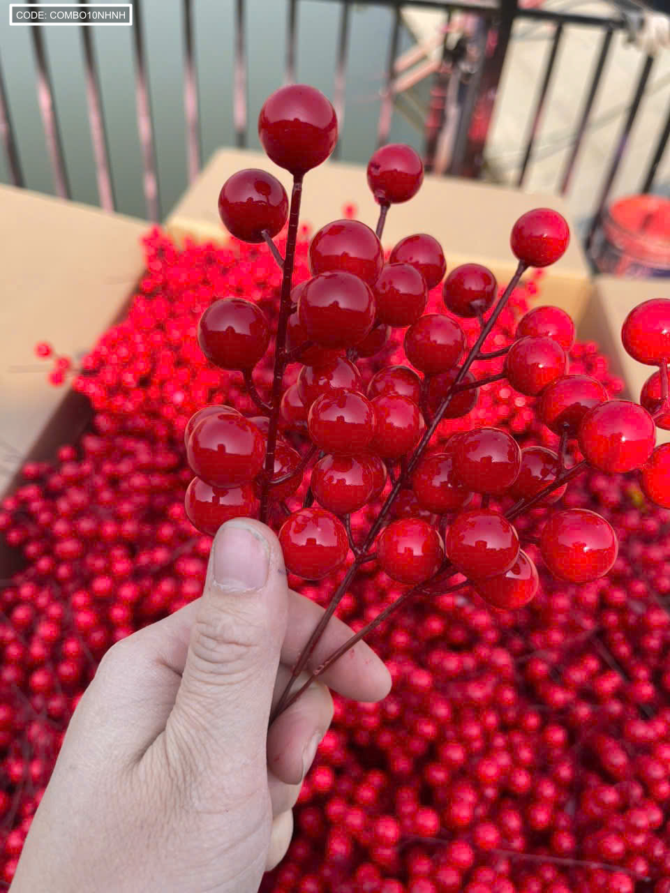 Combo 10 nhánh đông đào nhánh nhỏ màu đỏ trang trí Tết