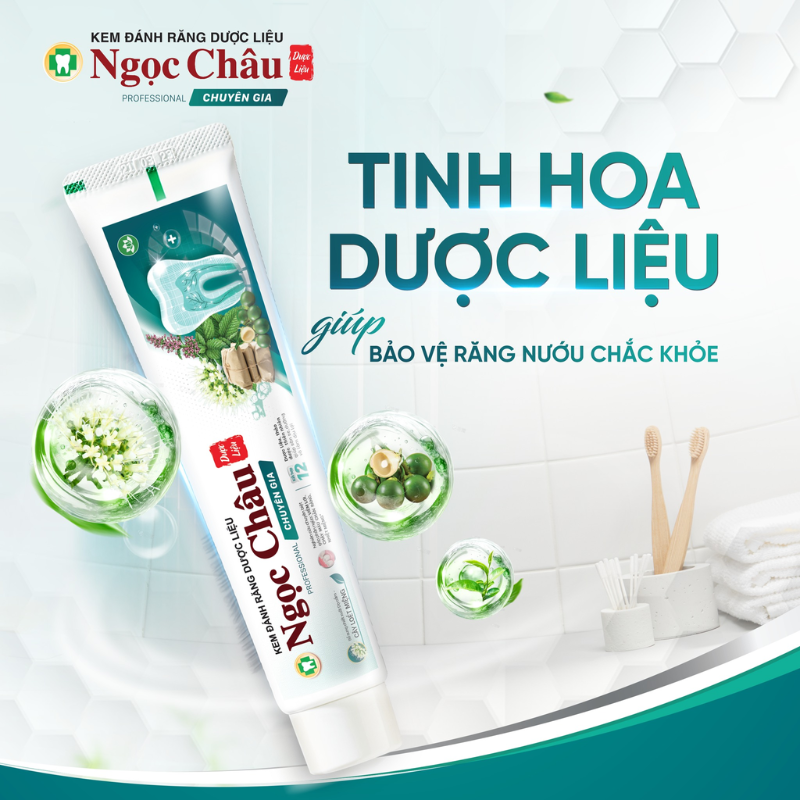 Combo 2 Cây Kem Đánh Răng Ngọc Châu Chuyên Gia 100g/Tuýp Dược Liệu + Tặng 1 Bàn Chải