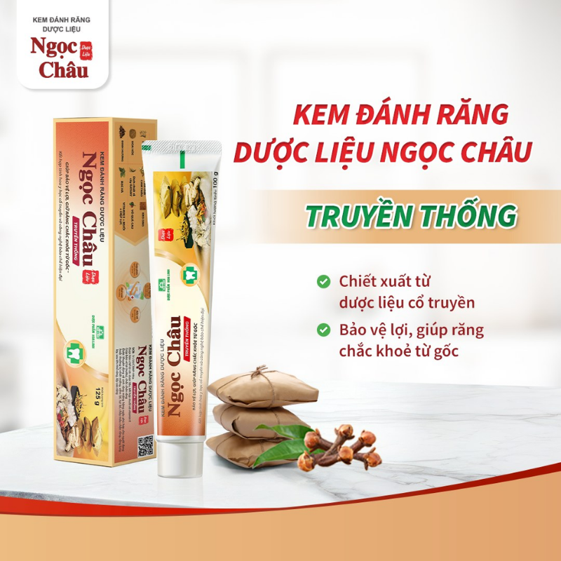 Bao bì dòng Truyền Thống với minh họa dược liệu và tuýp dựng thẳng.