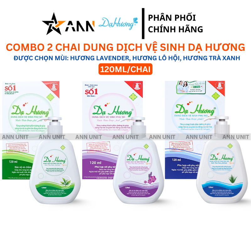 Combo 2 Chai Dung Dịch Vệ Sinh Dạ Hương 120ml (Chọn Mùi Lavender/Lô Hội/Trà Xanh)