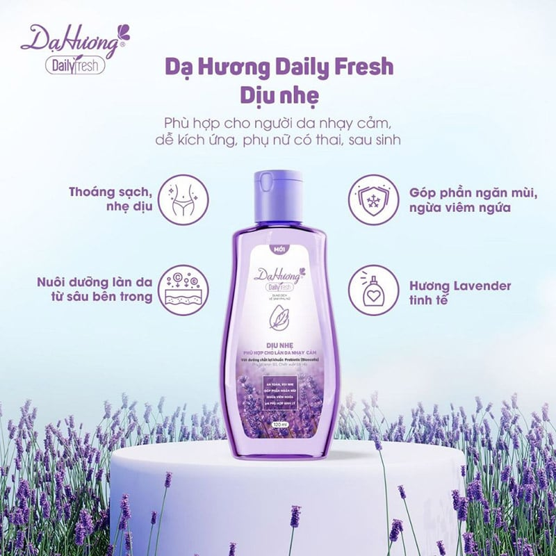 Minh họa các lợi điểm chăm sóc dịu nhẹ và mùi hương lavender