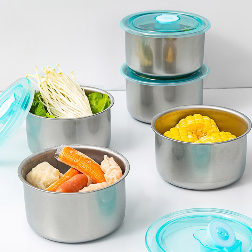 Combo 2 Hộp Inox Tròn Đựng Thực Phẩm Có Nắp Đậy 11x11x7cm