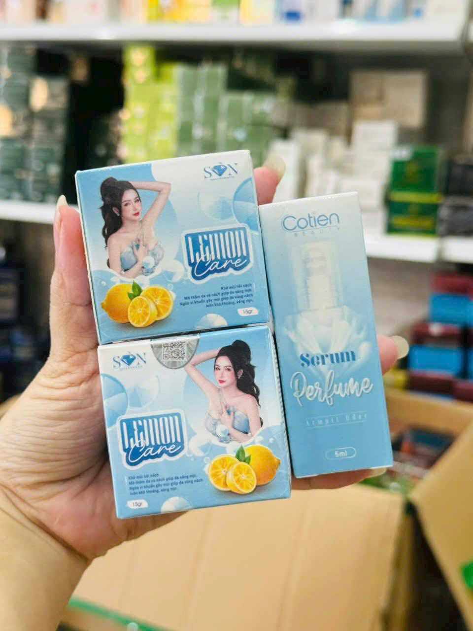 Combo 2 Hộp Kem Thâm Nách Lemon Care Màu Xanh Cotien Beauty Tặng Serum