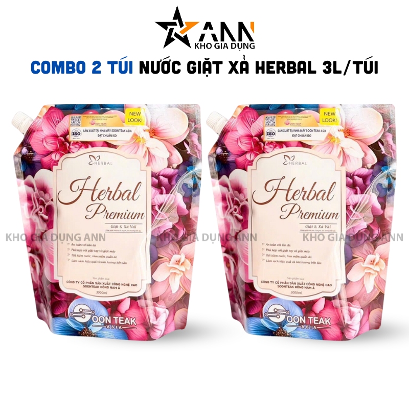 Combo 2 Túi Nước Giặt Xả Herbal Premium 3L
