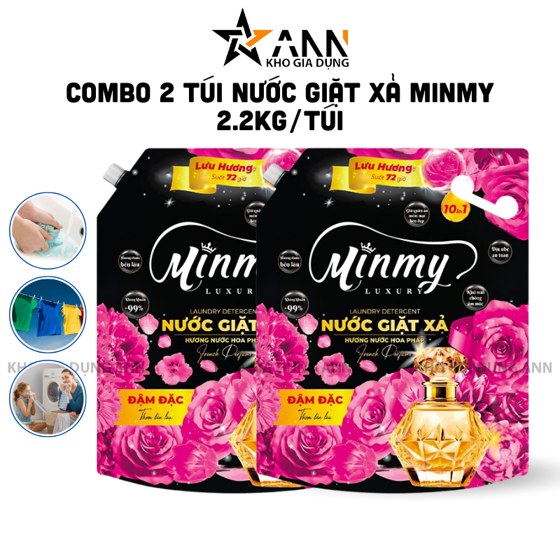 Hình minh họa bộ combo nước giặt xả Minmy trên nền trắng