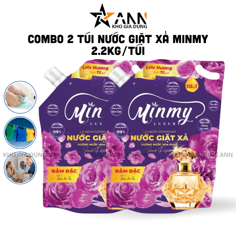 Combo 2 Túi Nước Giặt Xả Minmy 2,2kg/Túi Màu Tím Hoặc Hồng - Set 2 Túi
