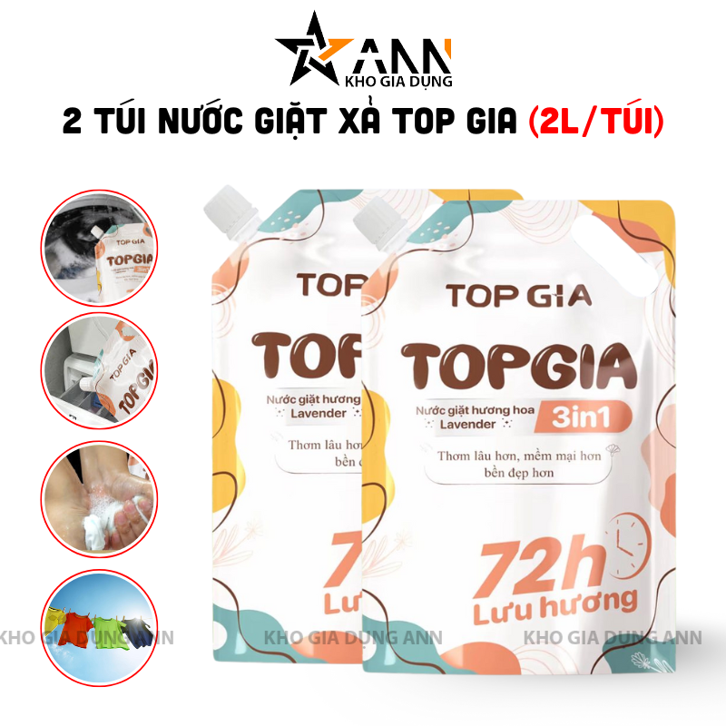 Hai túi nước giặt xả TopGia 2L trong combo 4 lít