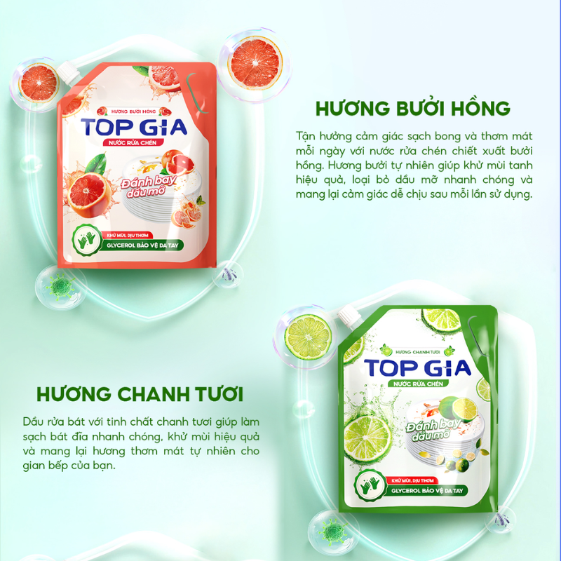 Combo 2 Túi Nước Rửa Chén Top Gia Dung Tích 2L/Túi - Set 2 Túi
