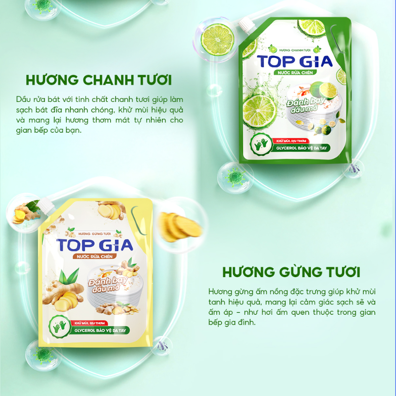 Combo 2 Túi Nước Rửa Chén Top Gia Dung Tích 2L/Túi - Set 2 Túi