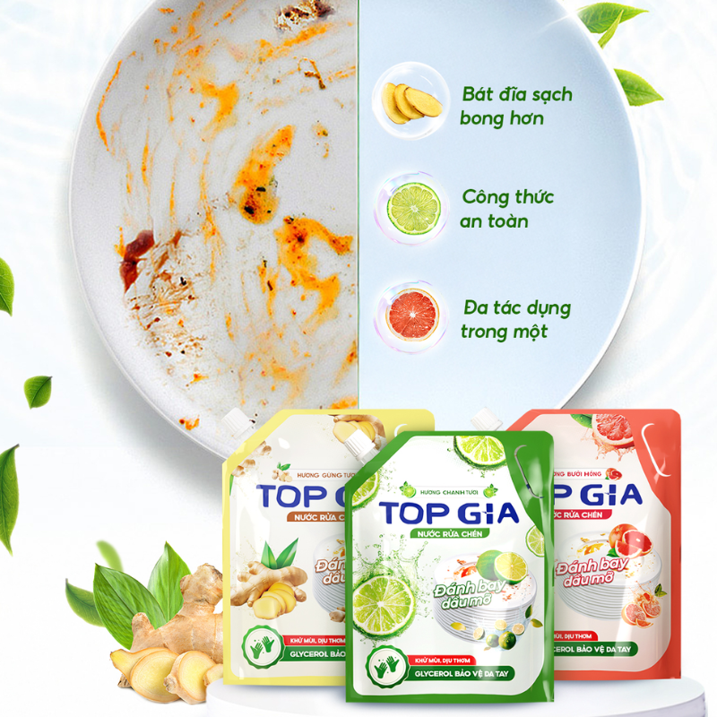 Combo 2 Túi Nước Rửa Chén Top Gia Dung Tích 2L/Túi - Set 2 Túi