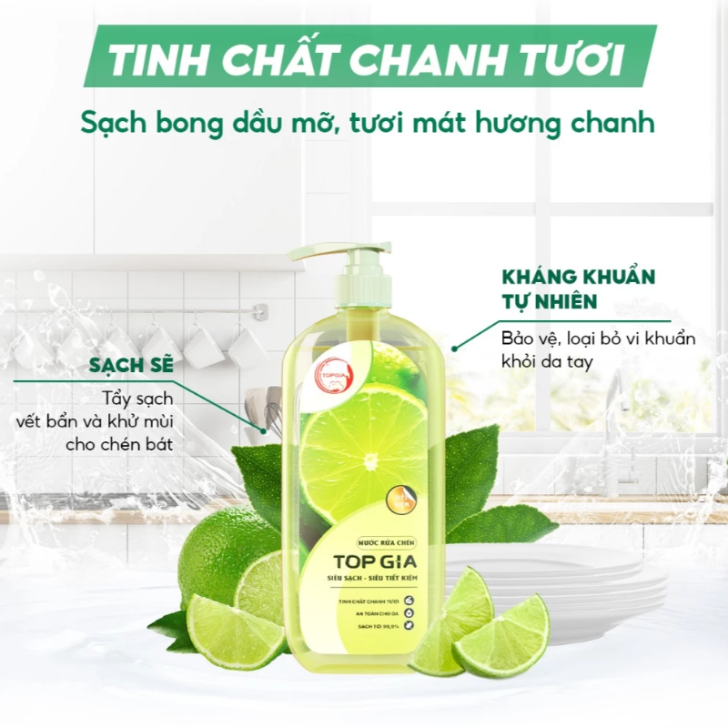 Combo 3 Chai Nước Rửa Chén Top Gia Hương Chanh Tươi - Hương Gừng - Hương Bưởi Hồng 1kg/Chai - Set 3 Chai