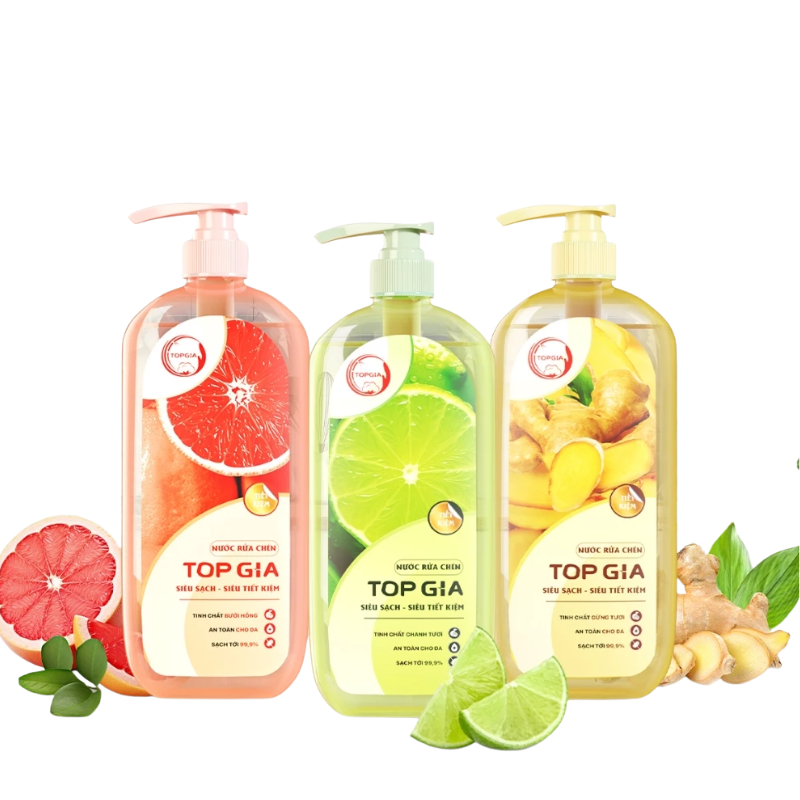 Khám phá Combo 3 Chai Nước Rửa Chén Top Gia Hương Chanh Tươi - Hương Gừng- Hương Bưởi Hồng 1kg/chai thuộc nhóm top gia