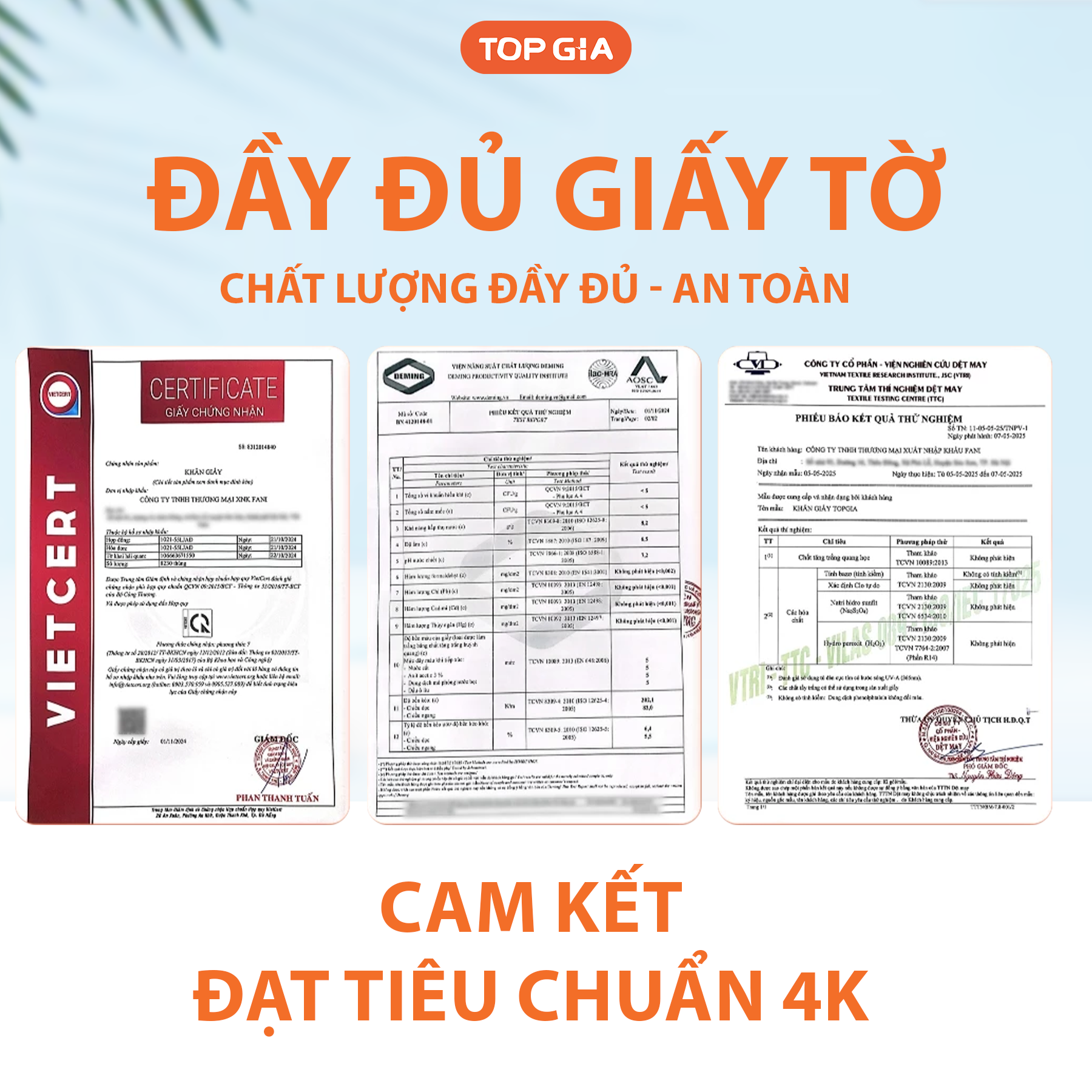 Hình ảnh chứng nhận và phiếu kiểm nghiệm của sản phẩm