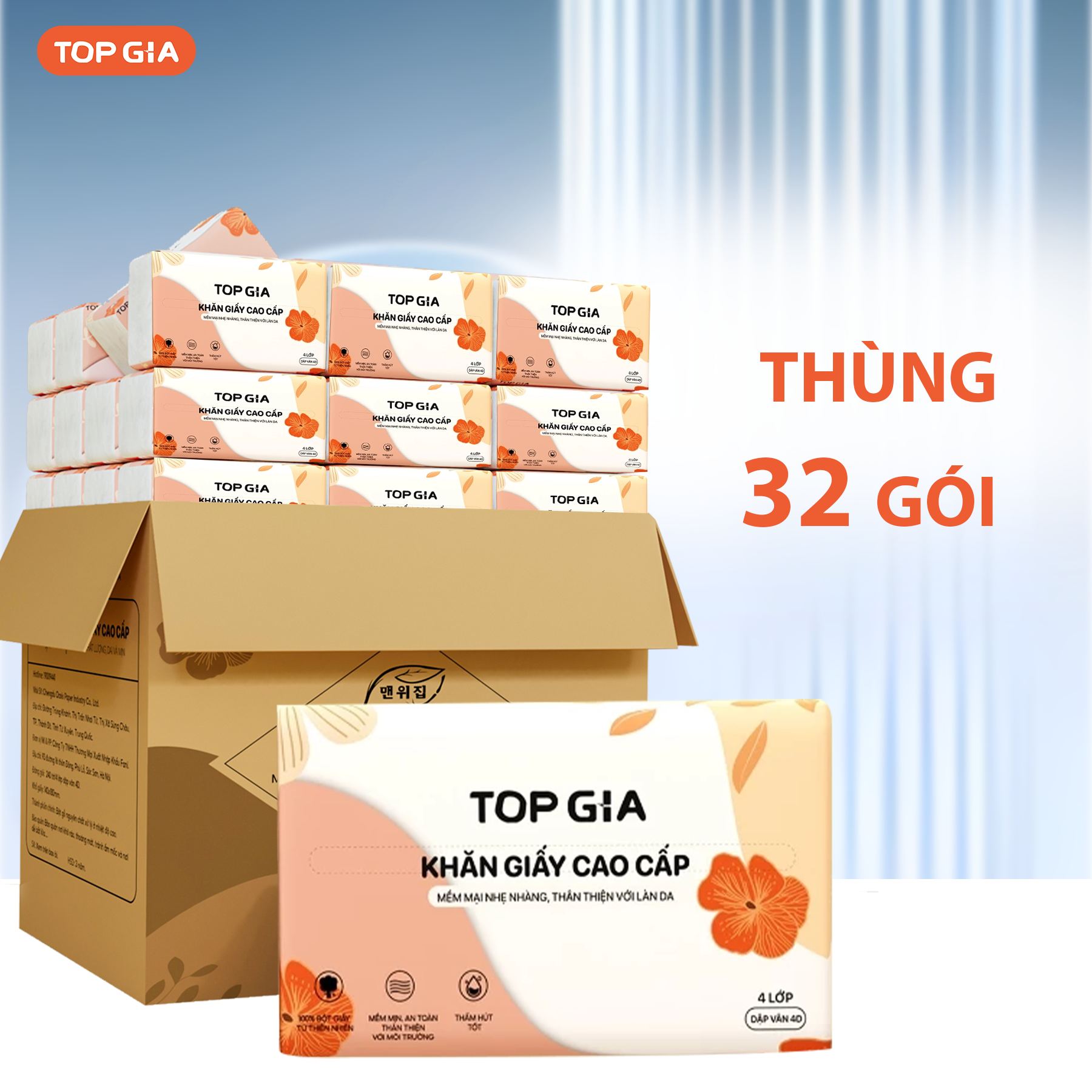 Combo 3 Gói Khăn Giấy Cao Cấp Topgia Sắc Hạ 4 Lớp 240 Tờ