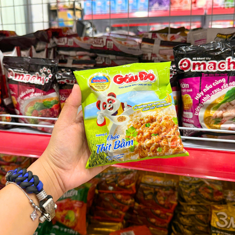 Combo 5 Gói Cháo Thịt Bằm Ăn Liền GẤU ĐỎ phù hợp để tham khảo khi chọn Mì gói, miến, cháo, phở, nui