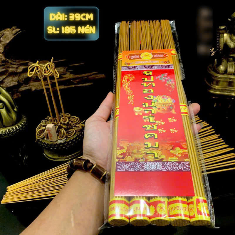 Túi nhang đỏ vàng với que nhang dài 39cm